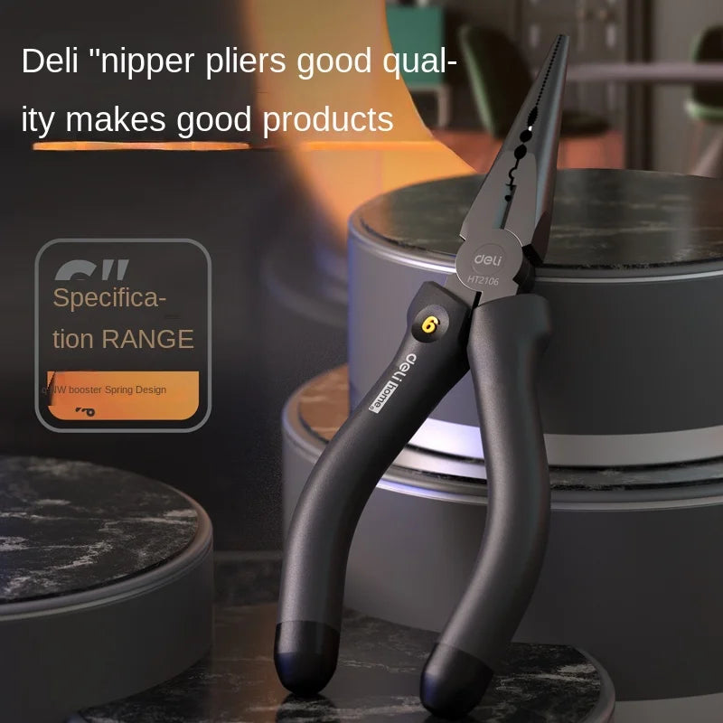 Deli pointed nose pliers 6-inch steel wire pliers multifunctional eccentric labor-saving household manual wire stripping pliers