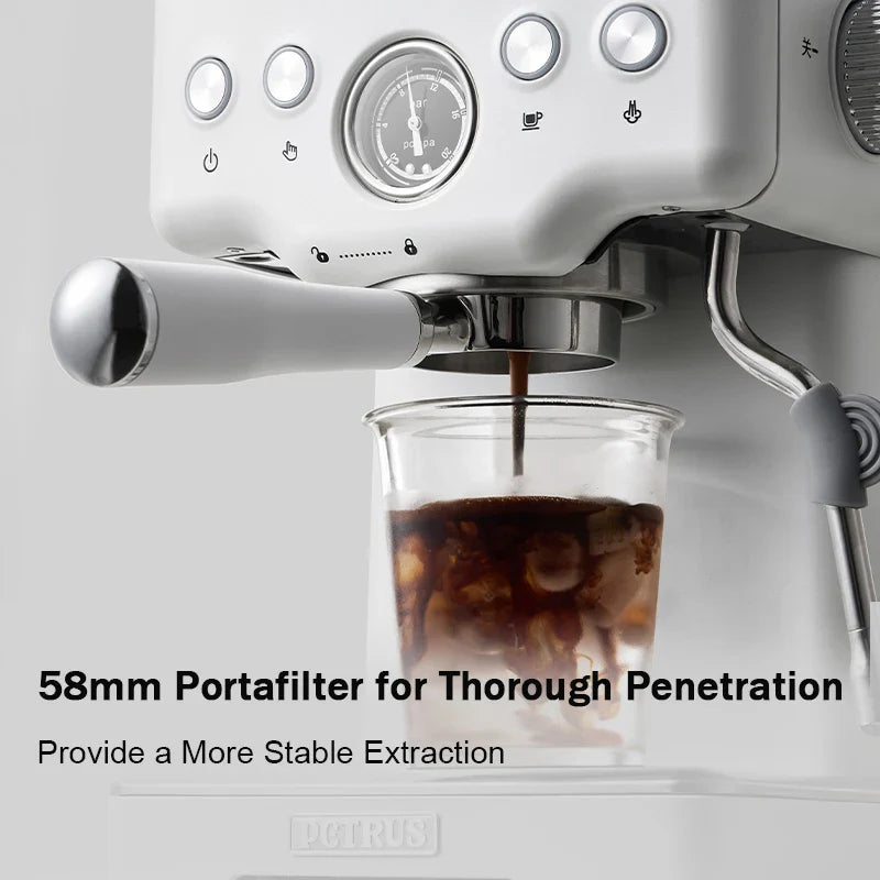 Petrus Espresso Coffee Machine Stainless Steel Coffee Maker With 58MM Portafilter Commercial Steam Wand Milk Frother(220V)