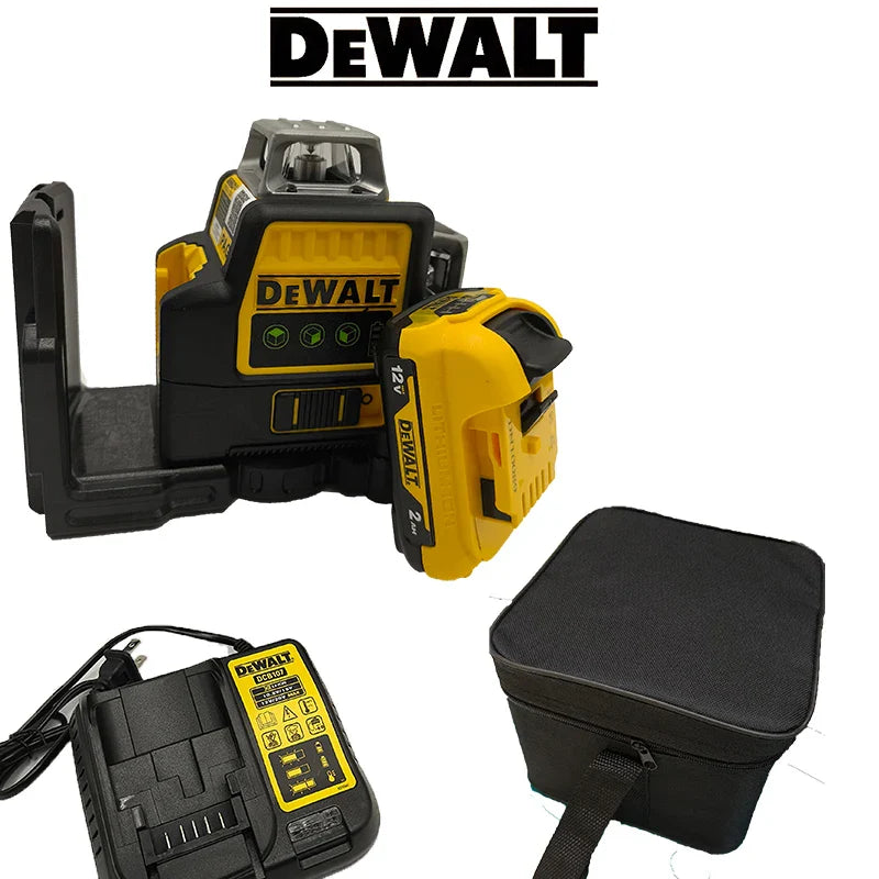 DEWALT DW089LG 3-Sided 360-Degree Vertical Laser Level with 12V Lithium Battery 12 Lines Green Light Horizontal Level Meter for