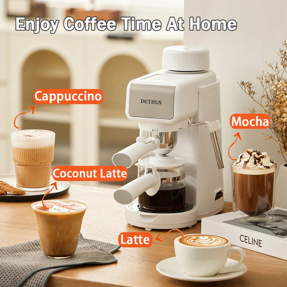 Petrus Espresso Coffee Machine Mini 5 Bar With Fancy Milk Function Latte Cappuccino For Beginners(220V)