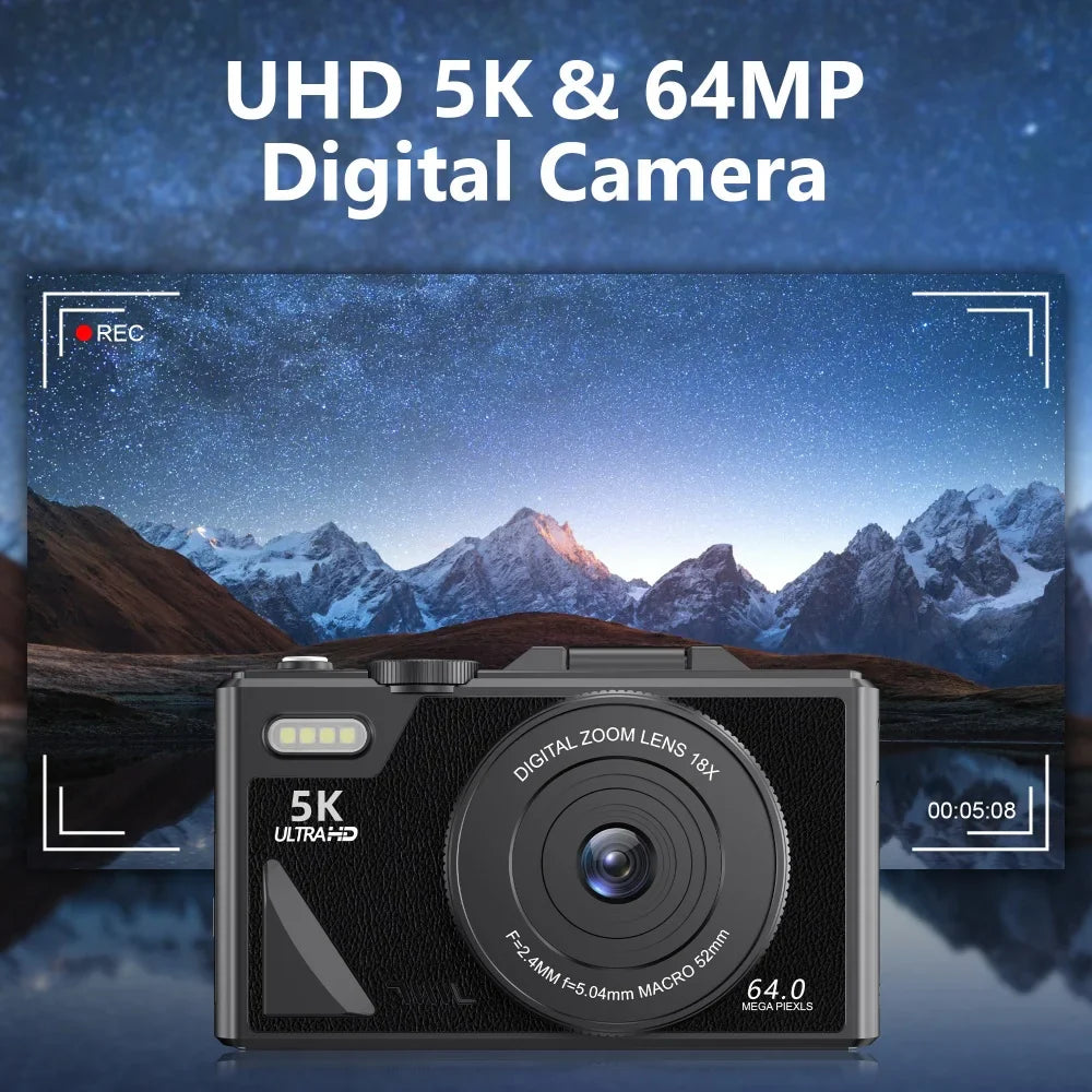 75MP Digital Camera For Photography 18X Zoom 5K UHD Vlog Camcorder Livestream Wifi Webcam 3.0 inch Flip Screen AF Selfie Camera