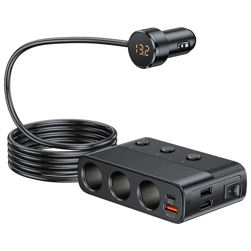 Car Cigarette Lighter Socket Splitter With Switch 128W Car Charger Splitter Multi Ports PD30W QC3.0 Fast Charger Power Adapter