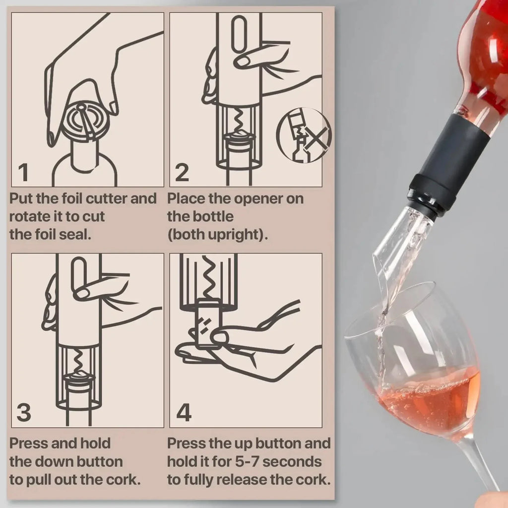 HOMEFISH Electric Wine Bottle Opener Automatic Red Wine Corkscrew Rechargeable Wine Opener One-click Button Wine Tools