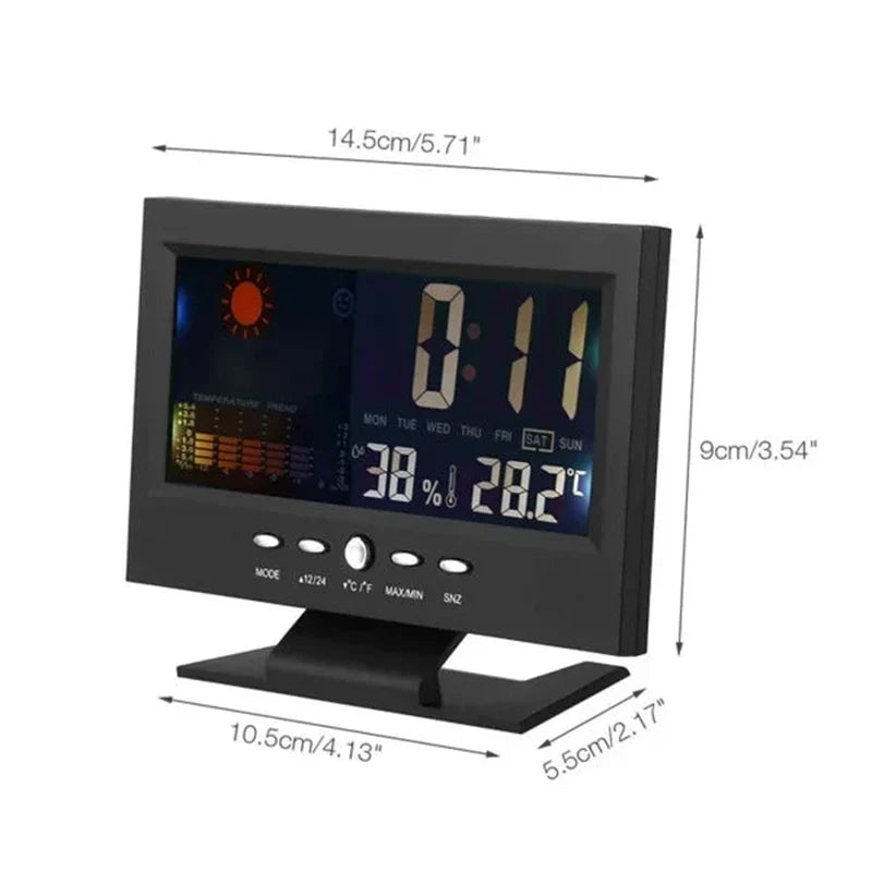 Digital LED Weather Station Temperature & Humidity Monitor With Forecast Display & Table Alarm Clock Large Screen Weather Clock
