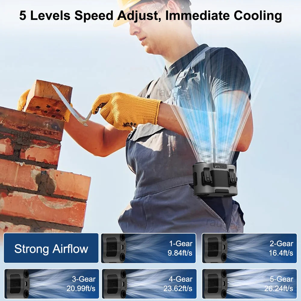 20000mAh Waist Fan Wearable Hanging Neck Fan USB Rechargeable Bladeless Air Conditioner Outdoor Waist Clip Fan with Power Bank