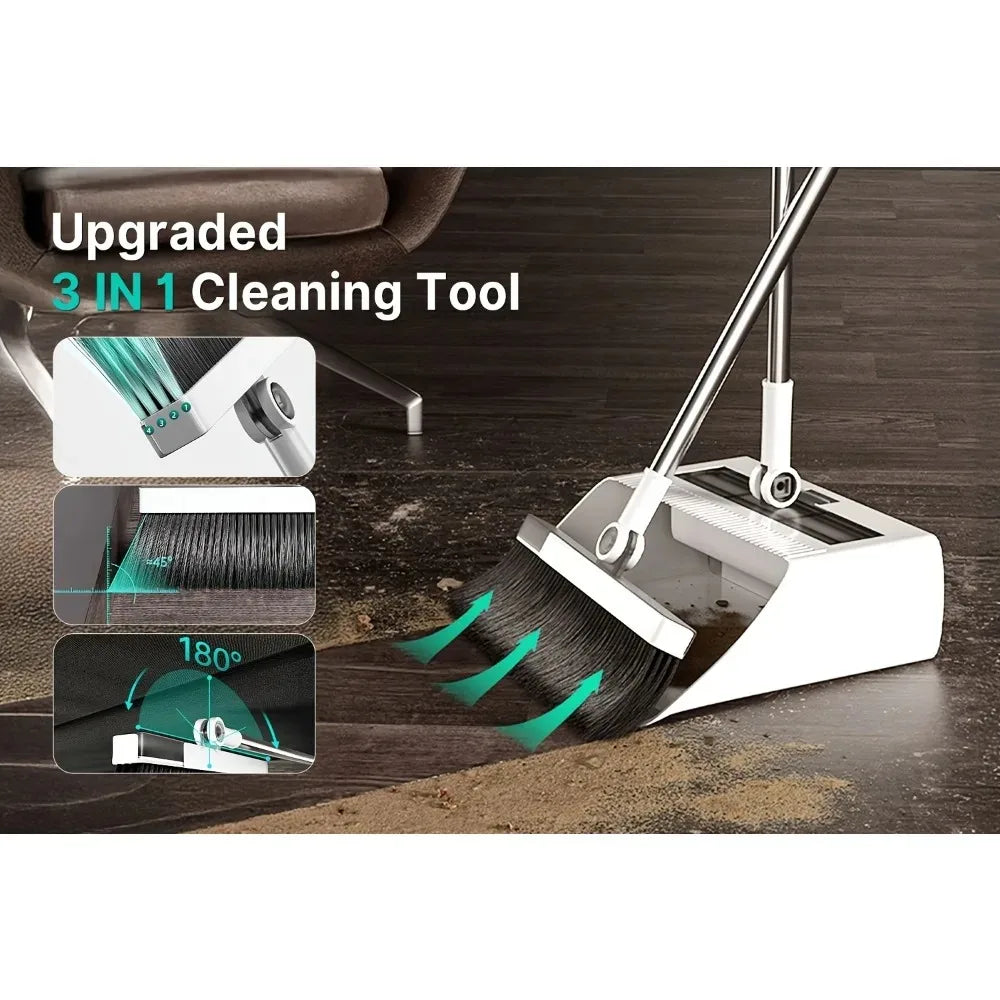 Home & Office Dual-Use 2026 Upgraded 4-in-1 Broom & Dustpan Set with Hidden Squeegee Floor Brush for Glass & Grease Cleaning