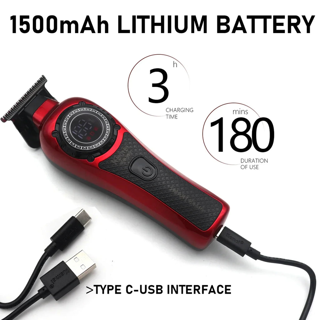 Kemei DLC T-Blade Zero Gapped LED Display Cordless USB Professional Hair Clipper Finishing Machine KM-999 Hair Trimmer for Men