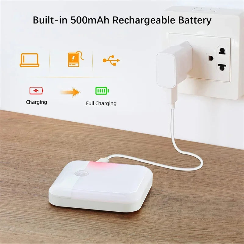 PIR Motion Sensor LED Night Light USB Rechargeable Withswitch Night Lamp for Bedroom Kitchen Cabinet Light Wireless Closet Light