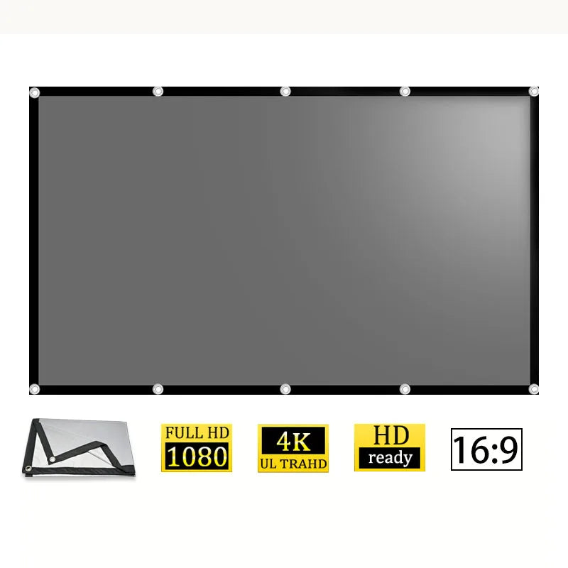 Home office business projector, portable movie screen, 60-133 inches, metal anti light screen hook for daytime viewing