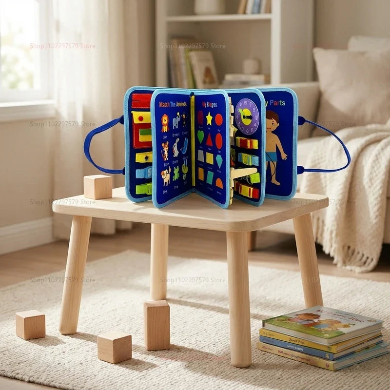 Montessori Busy Board Sensory Toys Educational Travel Activities for Preschool Kids Fine Motor Skills Learning Gift for Toddlers