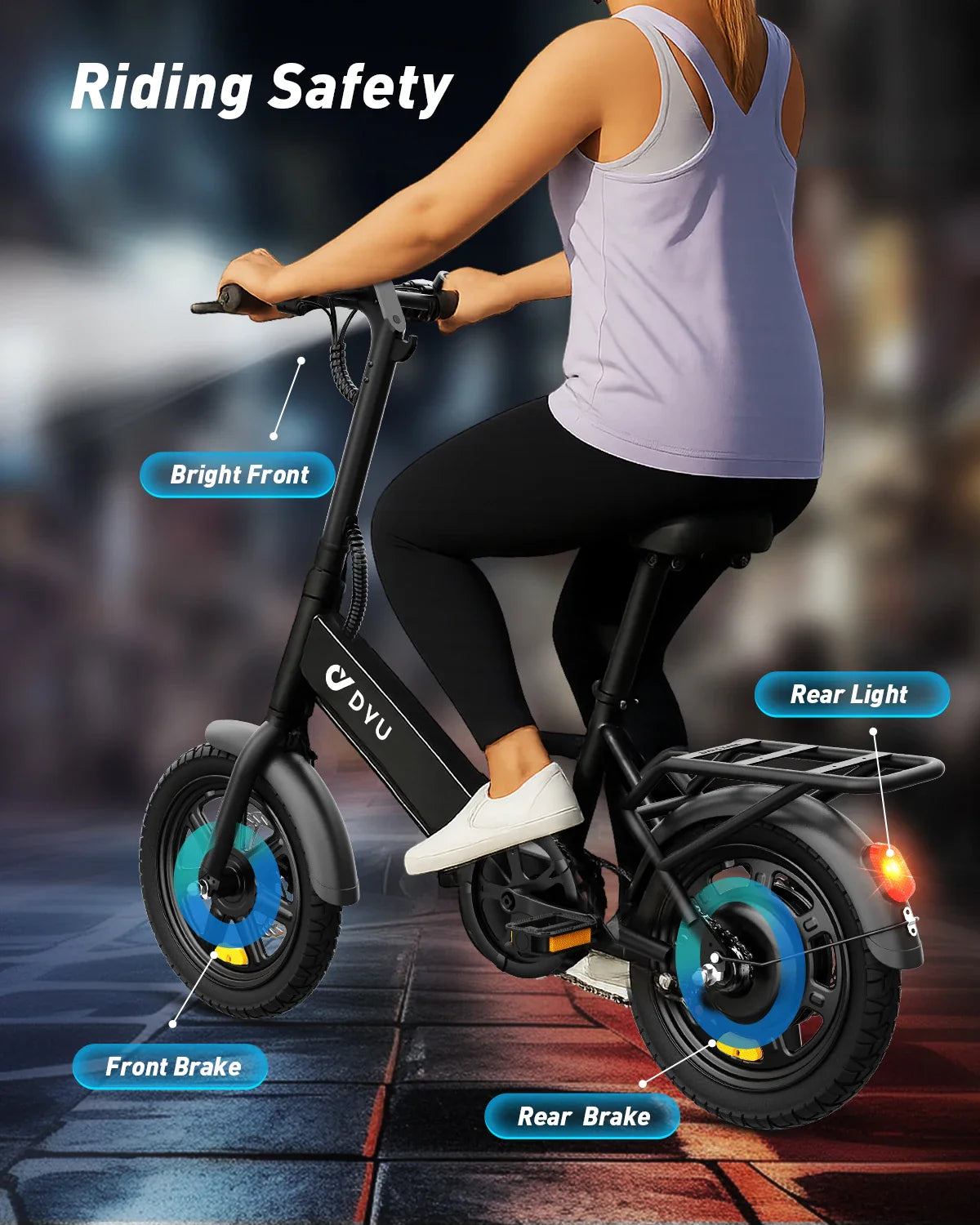 【1 Year Warranty】DYU C3 14 inch Folding Electric Bicycle Peak 500W Motor 280WH Battery Electric Bike,20mph city E-bike UL2849