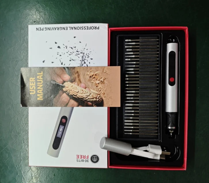 32PCS Multifunctional Electric Engraving Pen Kit USB Cordless Electric Polisher Lithium Battery Carving Pen for Metal Glass Nail