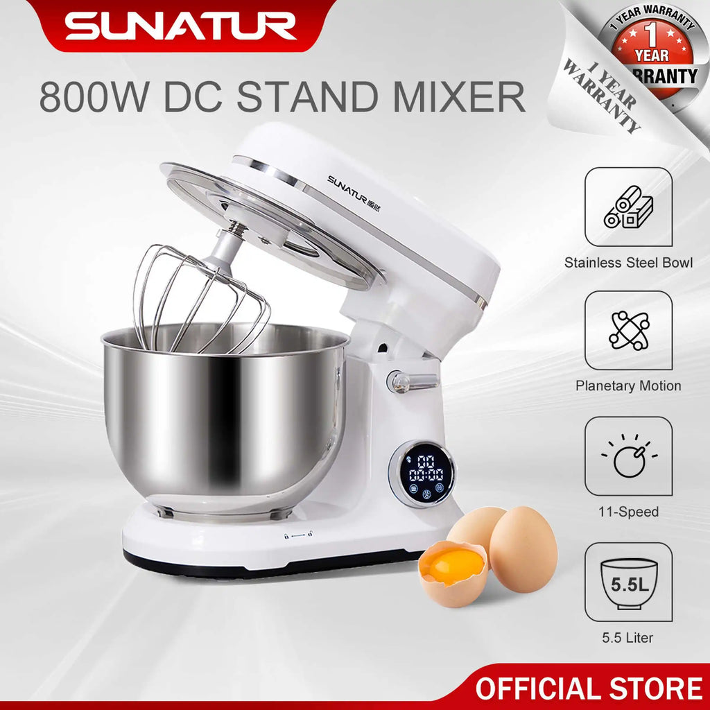 SUNATUR SM-602E DC Stand Mixer-5.5L Automatic Dough Mixer | 800W Quiet Motor | Home & Commercial Use