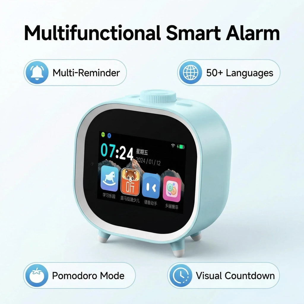 AI Smart Alarm Clock Talking Buddy Educational Toy for Kids Music/Stories Player Pomodoro Timer Cool Robot Gift for Boys Girls