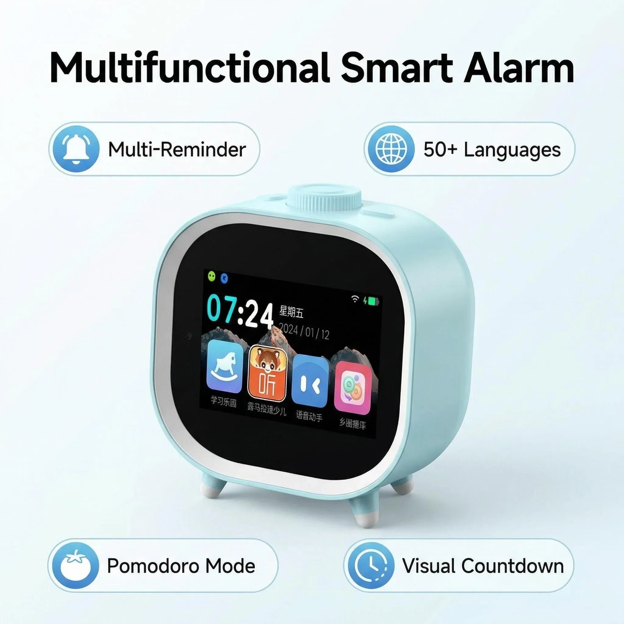 AI Smart Alarm Clock Talking Buddy Educational Toy for Kids Music/Stories Player Pomodoro Timer Cool Robot Gift for Boys Girls