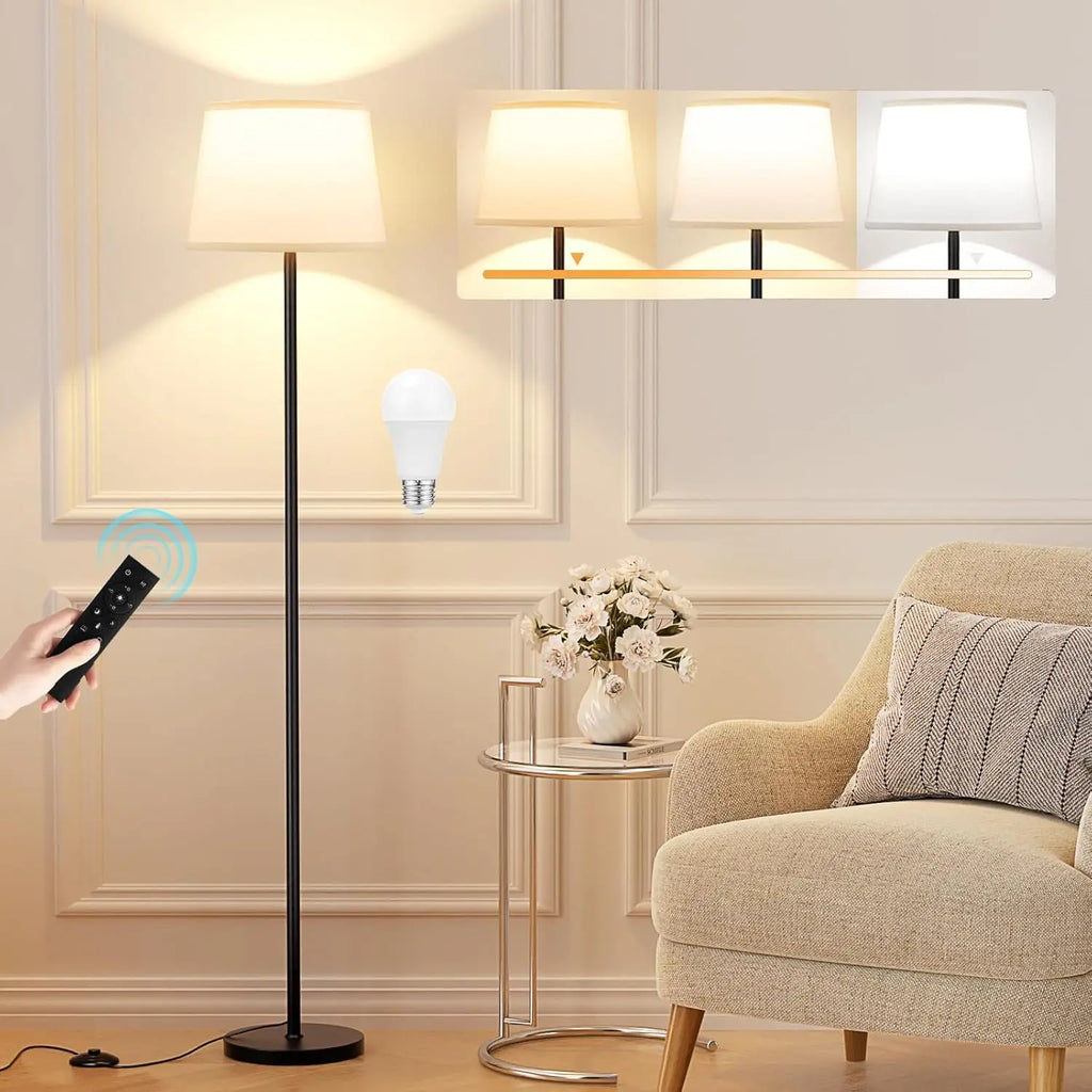 Adjustable Brightness LED Floor Lamp with Remote Control, Black Finish, Easy Assembly