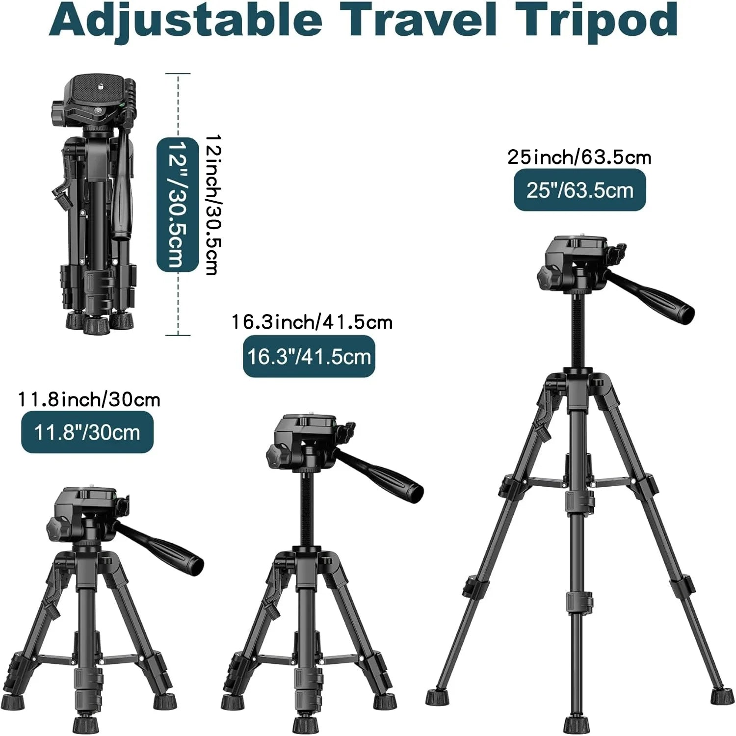 Mini Tripod for Camera, 25inch Aluminum Tabletop Camera Tripod, Portable Travel Tripod , for Cameras, Projectors, Spotting Scope