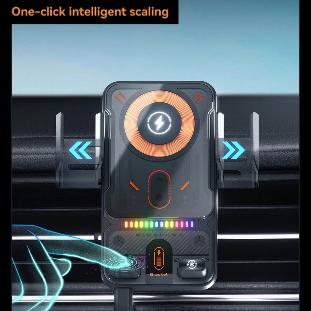 696 Car Holder With Dual Motor Electric Rotating Opening Closing Mobile Phone Holder Wireless Fast Charging Car Phone Bracket