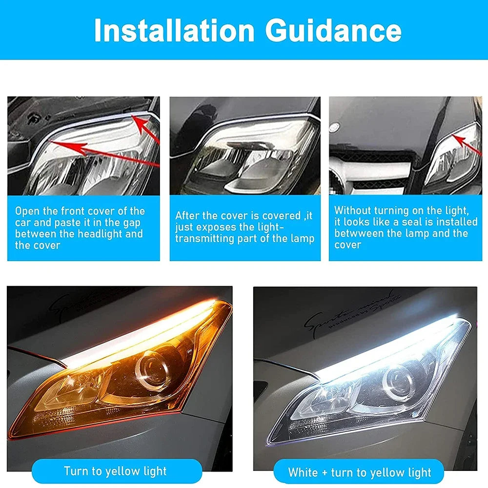 1Pc 12V LED Car Daytime Running Light Flexible Waterproof Strip Auto Headlights White Turn Signal Brake Flow Lights Car Styling