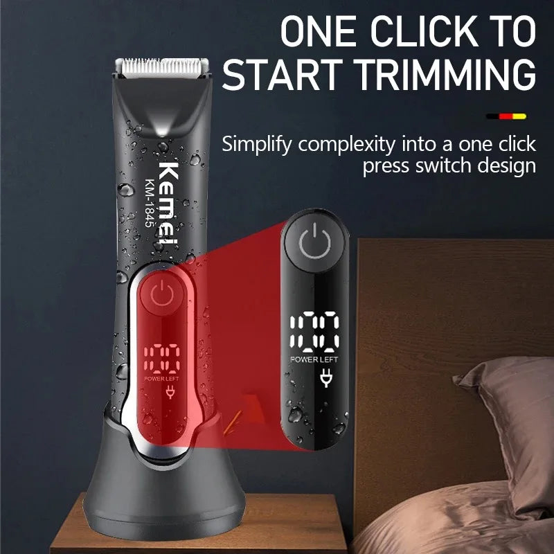 Kemei Groin Hair Trimmer Men Electric Clippers Waterproof  Trimmer for Pubic Body Hair Grooming Kit Ceramic Blade Razor KM-1845