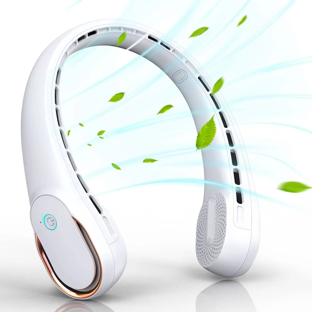 Portable Neck Fan 360° Cooling Portable Strong Wind Fan with Adjustable Speed 5200mah Rechargeable Mute Bladeless Neck Fan