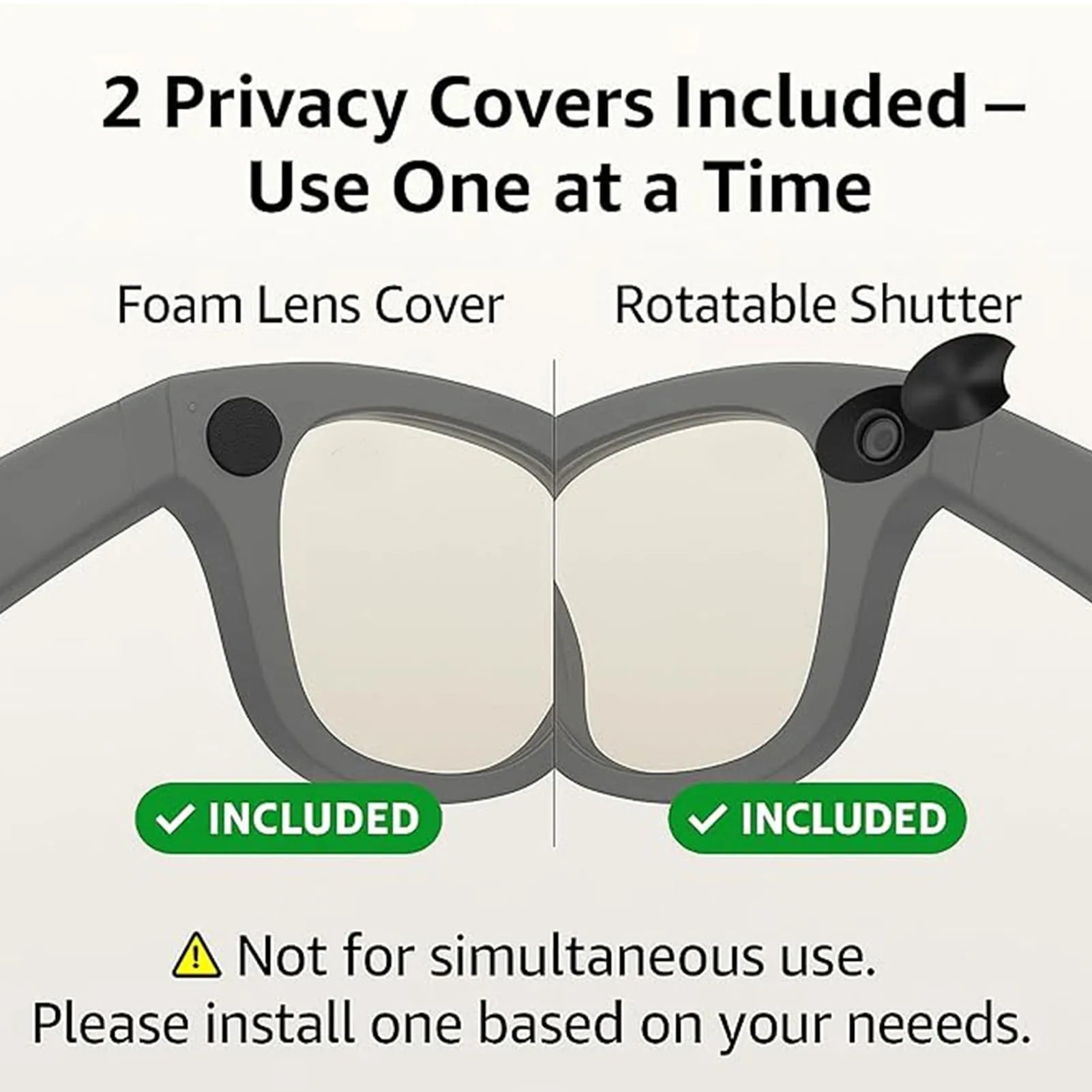 Smart Glasses LED Light Blocking Stickers Fit for Meta Sliding Reusable Adhesive Eyeglass Camera Cover Black