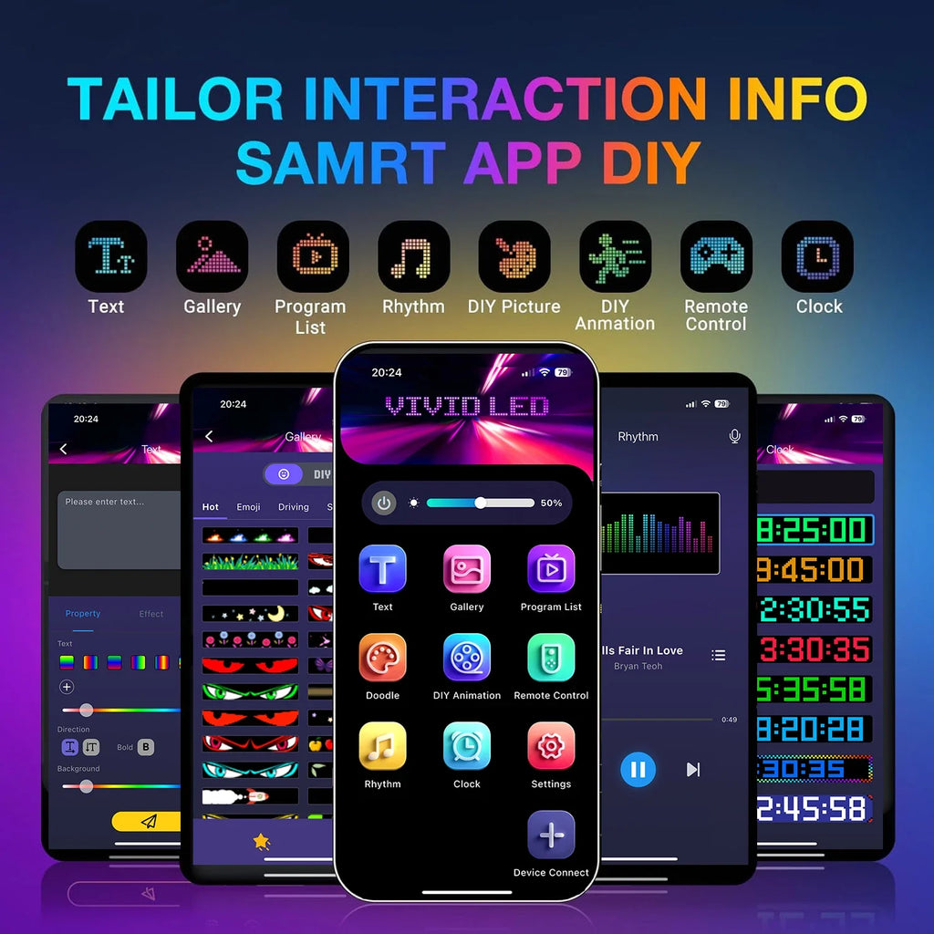 Devil Eye LED Matrix Pixel Panel Display Screen Flexible RGB Car Graffiti Scrolling Text Animation Shop Reminder Light Bluetooth
