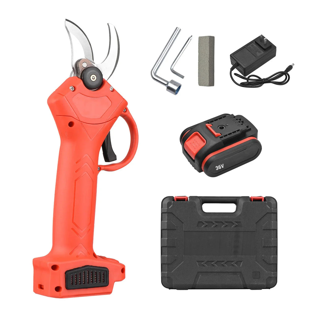 36V Cordless Electric Pruning Shears Portable Garden Shears Tree Trimmer Branch Cutter w/ Lithium Battery Adapter for Gardening