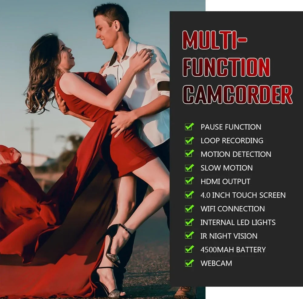64MP 4K UHD Camcorder 18X Zoom Vlog Digital Video Camera WIFI Webcam For Youtube Livestreaming 4.0 270° Rotative Touch Screen