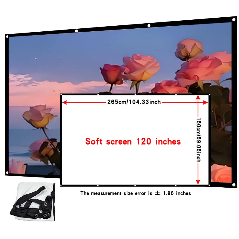 Portable projection screen 120 inches. Projection screen suitable for high-definition projectors.