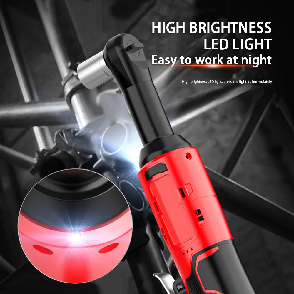 Extended 18V Electric Ratchet Cordless 90 Degree Right Angle Torque Lithium-Ion Wrench Auto Repair Tool Set