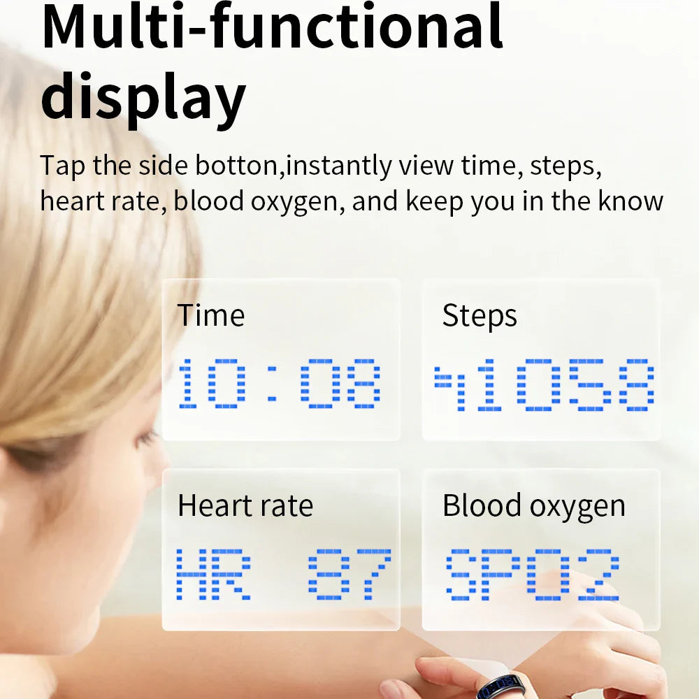 New Ultra-thin Lightweight Smart Ring Multi-functional Display Heartrate Health Caller ID Reminder Motion Detection Waterproof