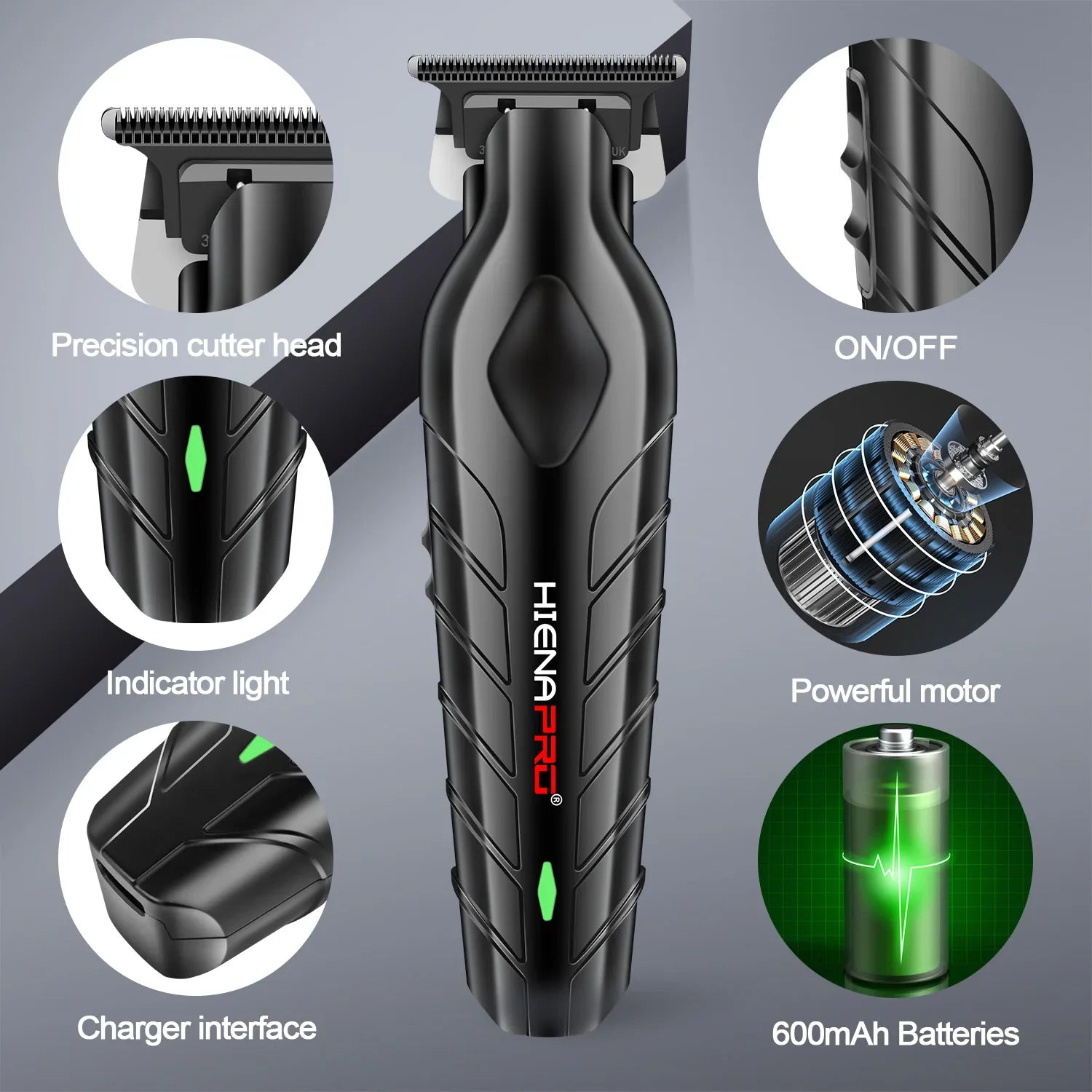 hiena Hair Clipper Professional Hair Cutting Machine Adjustable Hair Trimmer Electric 9000 RPM Barber LED Clipper for Men