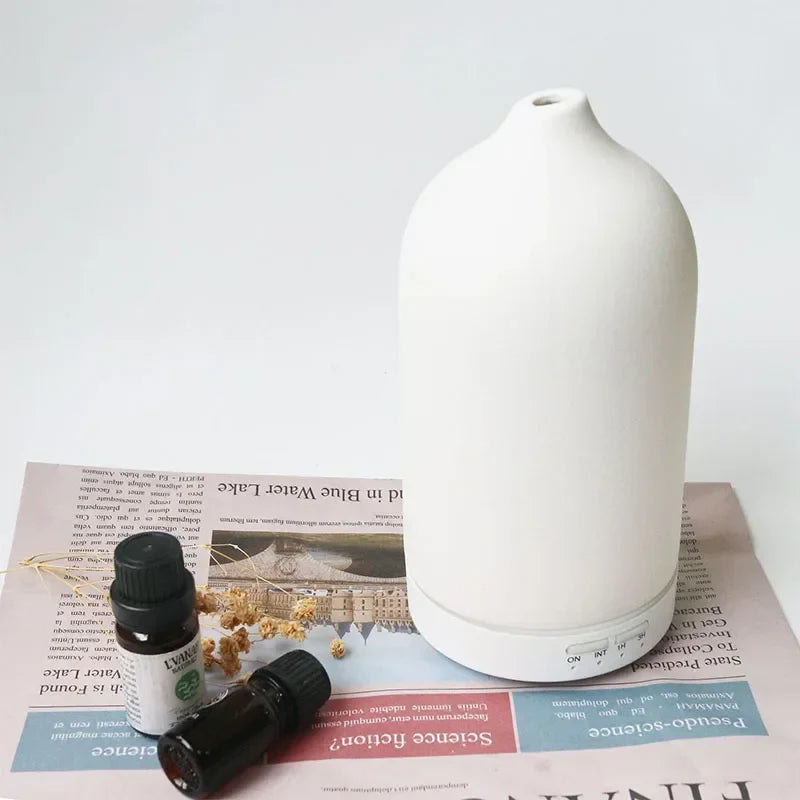 Ceramic Essential Oil Aromatherapy Diffuser Ultrasonic Air Humidifier with Timer Night Light Waterless Auto Off Cool Mist Maker