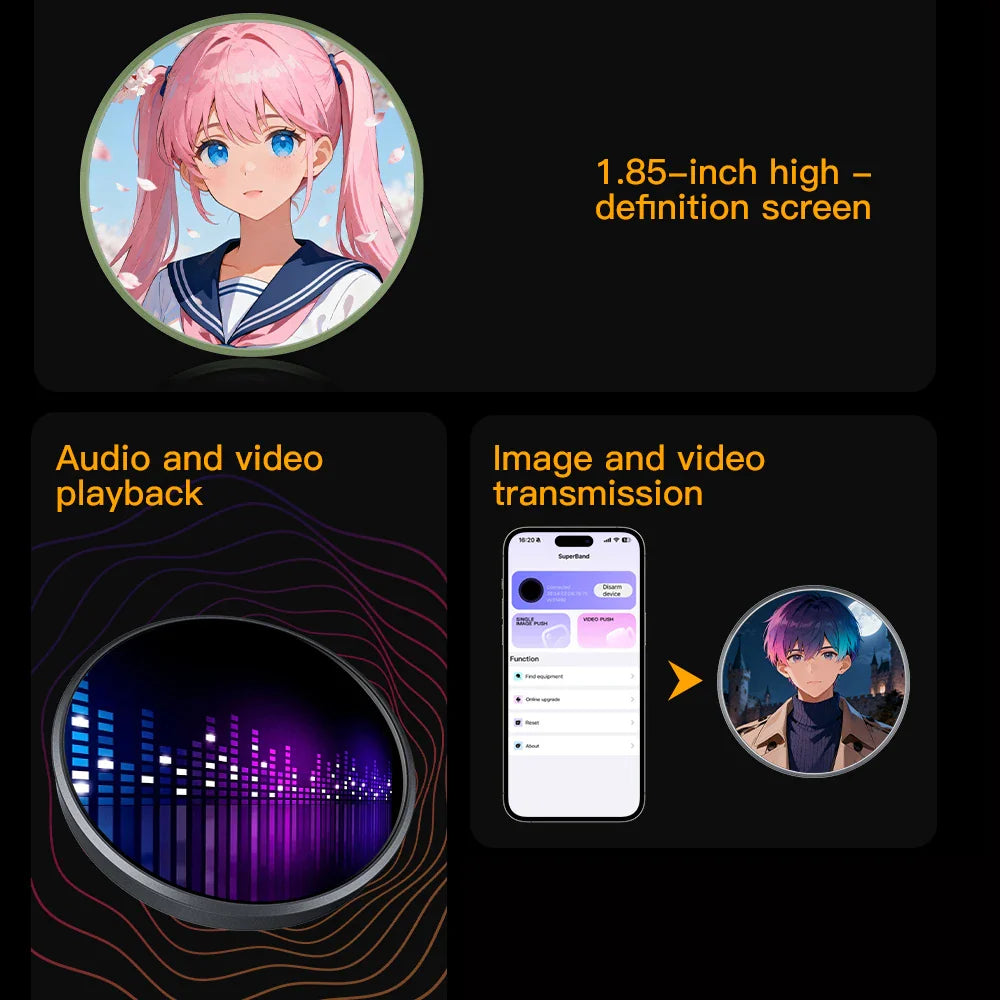 Blue Tooth Electronic Badge Music Video Playback Colored Lights Dynamic Picture Touch Screen Bidirectional Transmission Brooch