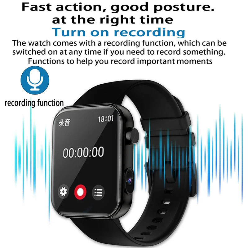 2025New Smart Watch Women Men sound recording Camera Take Photo Record Video Watches Sports Waterproof Bluetooth Call Smartwatch