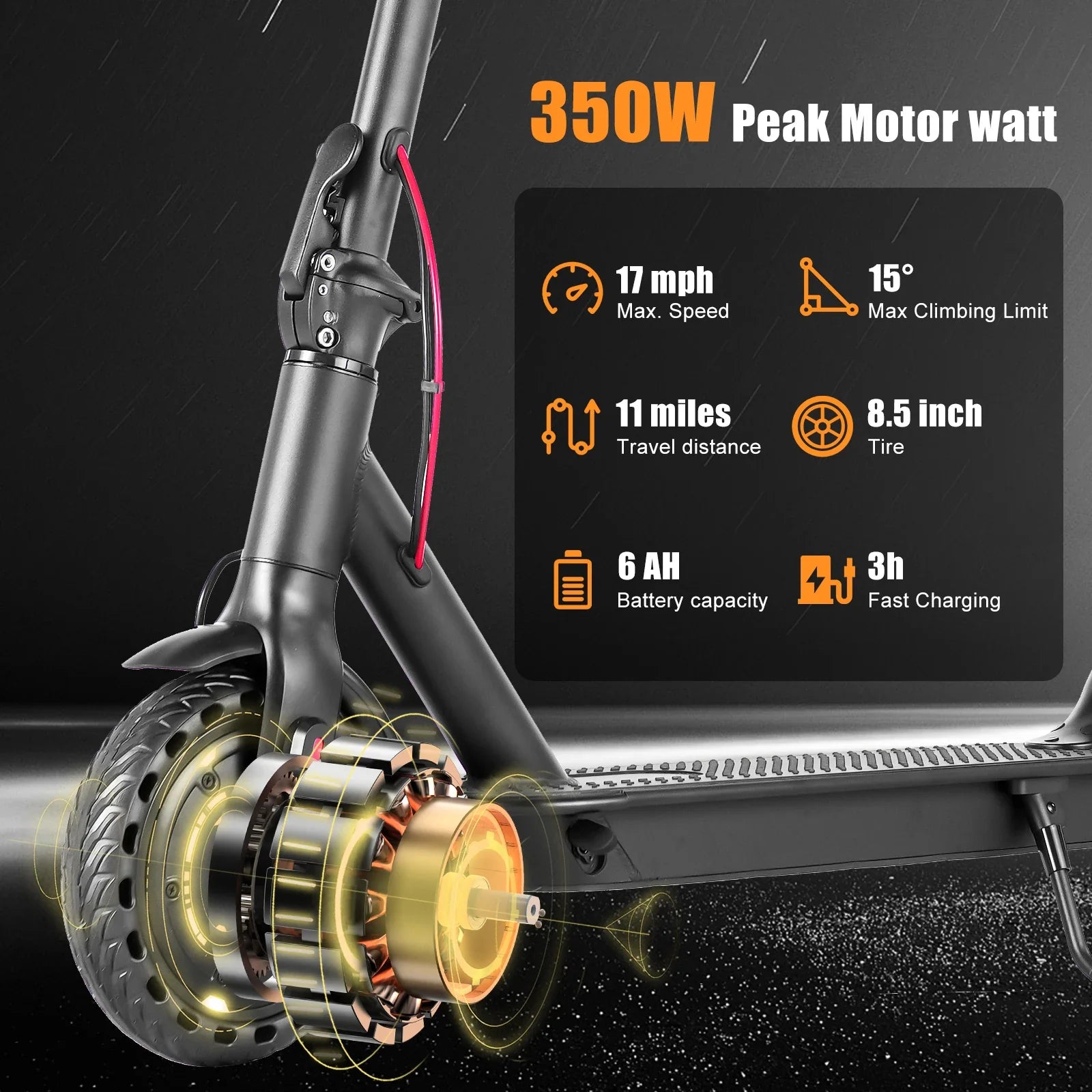 Electric Scooter 350W E Scooter Shock-absorbing ‎8.5 Inches Folding waterproof Commuting Electric Scooters