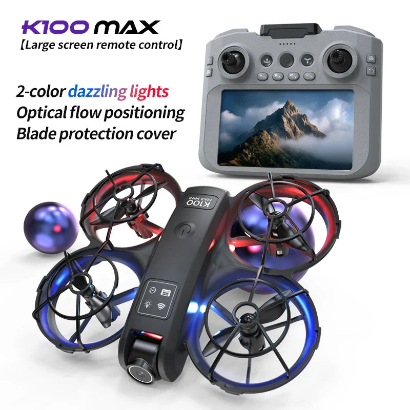 Hot K100 Max Mini RC Drone 4K Professional HD Camera Optical Flow Positioning Colorfuls Dron Foldable RC Quadcopter Toy for Kids