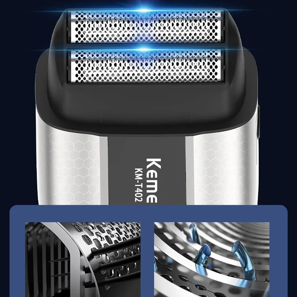 Kemei T402 UV-Disinfecting Metal Double-Foil Shavers Professional Barber Reciprocating Razor for Men Bald Head Shaving Machine