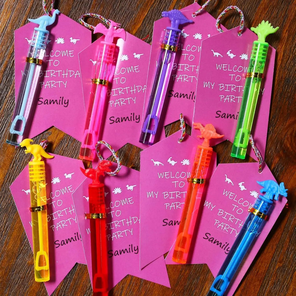 32 Pack Dinosaur Bubble Wands with Gift Box, Fun Party Favors for Kids Birthday and Outdoor Activities
