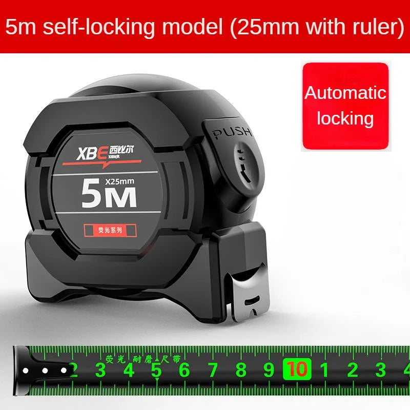 Self locking Steel Tape measure black Fluorescent tape 5M High precision Thickened Wear-resistant Fall resistant Measuring Tape