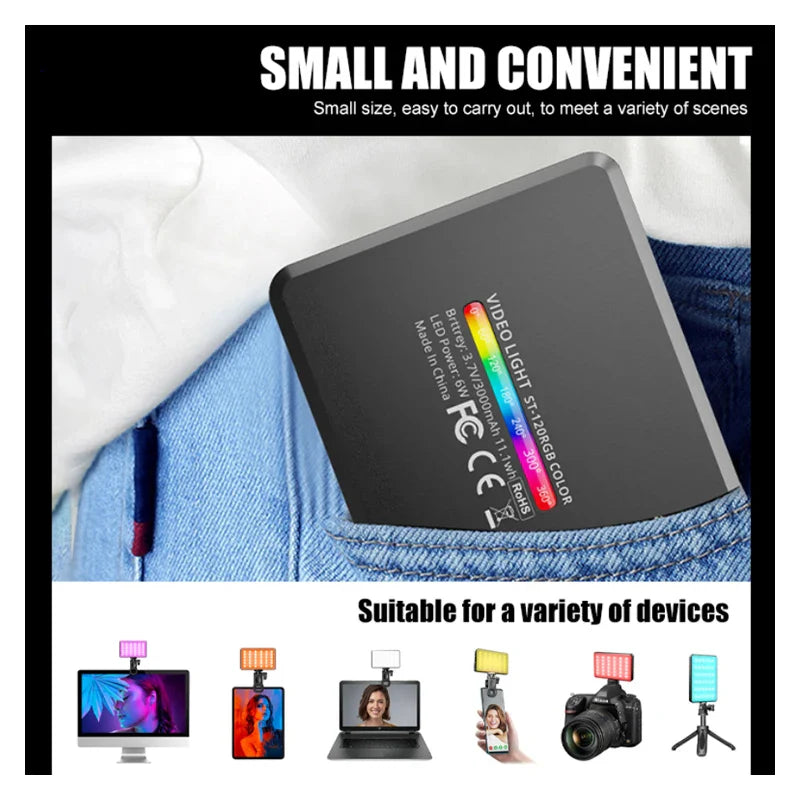 ST120 RGB Full Color Video Light 2500-9000K Fill Light for Camera Smartphone Photography Video Live Streaming Tiktok YT