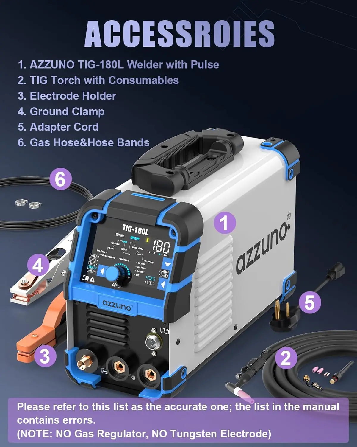 180Amp TIG Welder with Pulse & Cold Modes, Large LED Display, 5-in-1 DC HF/Stick Welding, Dual Voltage 110V&220V