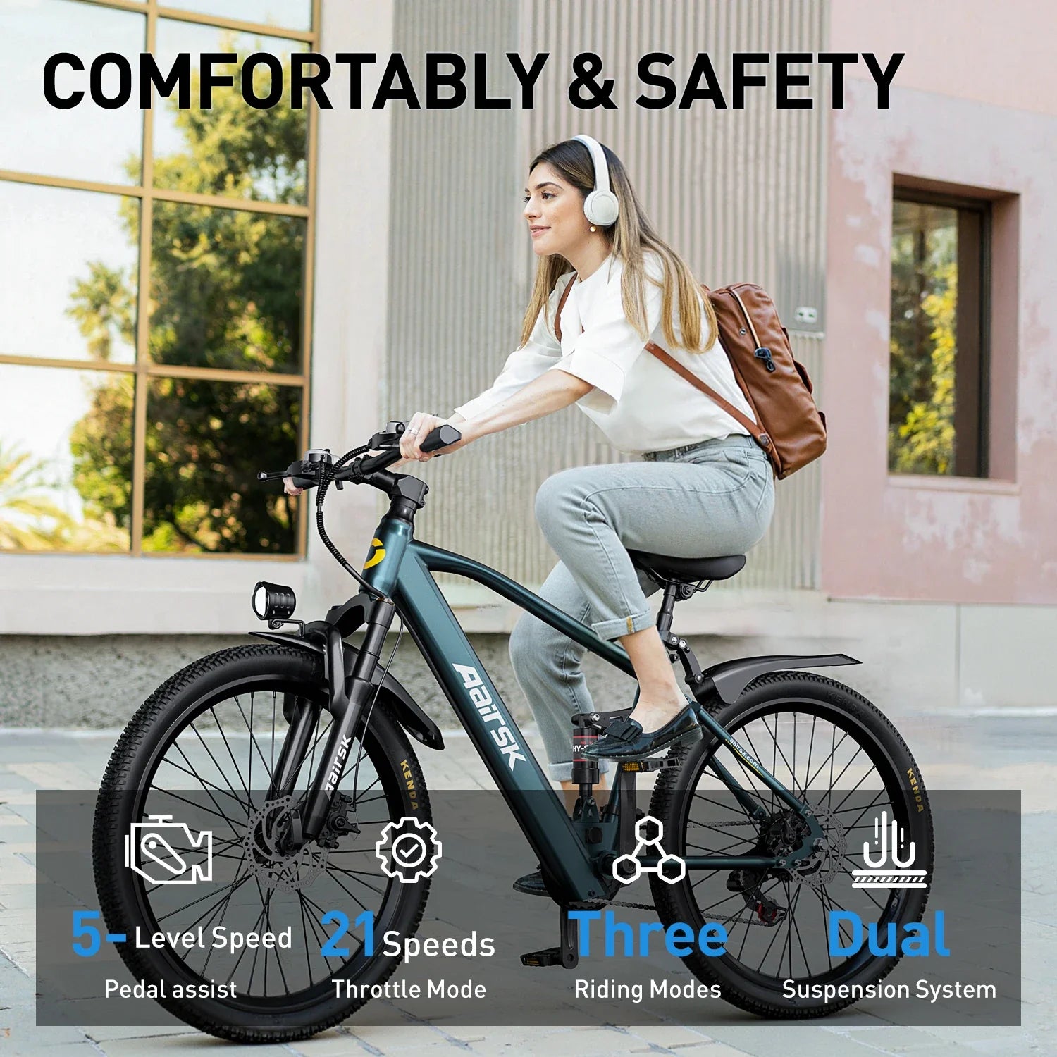 Aairsk GT900 Adult Ebike 400W 36V 13Ah Off-Road Electric Bicycle City Commuting 26*1.95 Inch Tire Dual Suspension Electric Bike