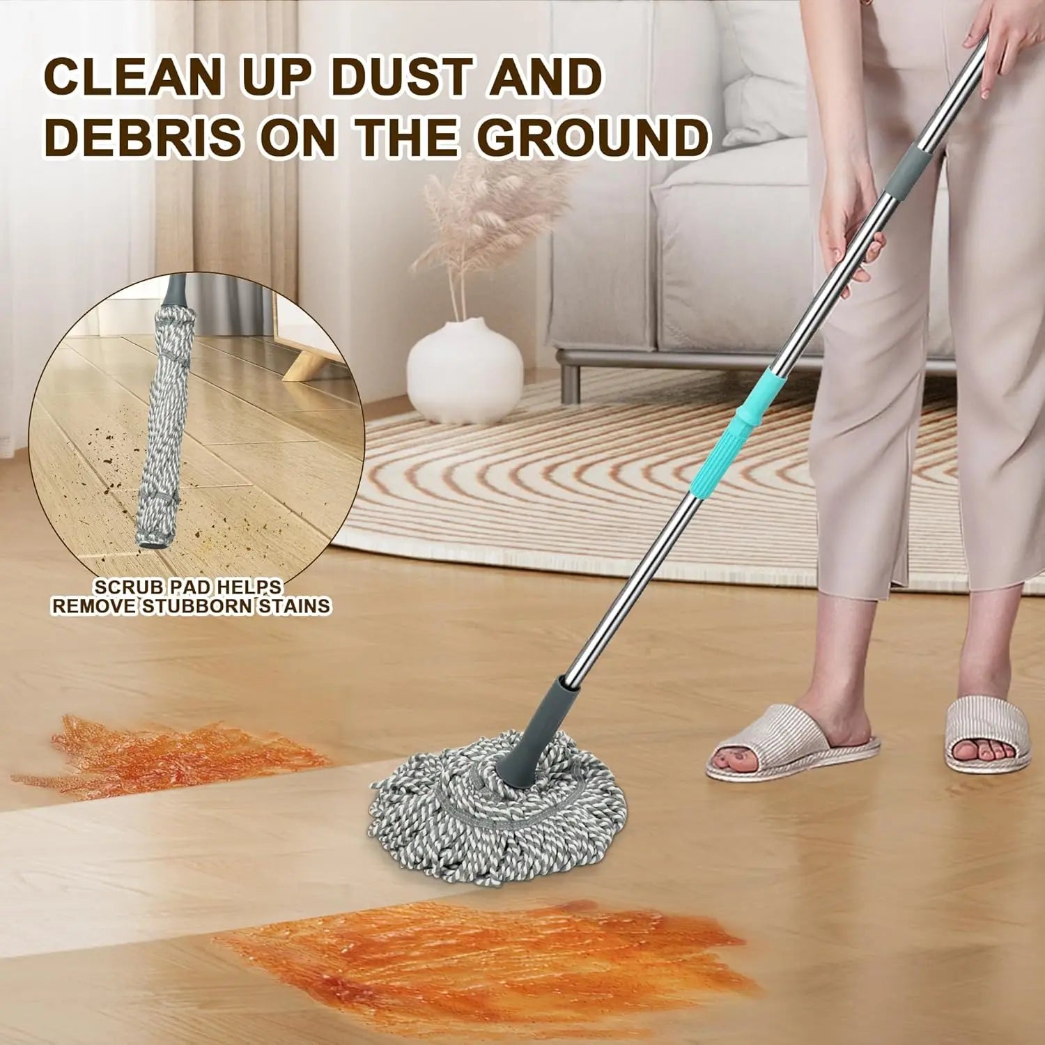 Self-Wringing Twist Mop with 52.5 Inch Handle for Hardwood, Tile & Laminate Floors