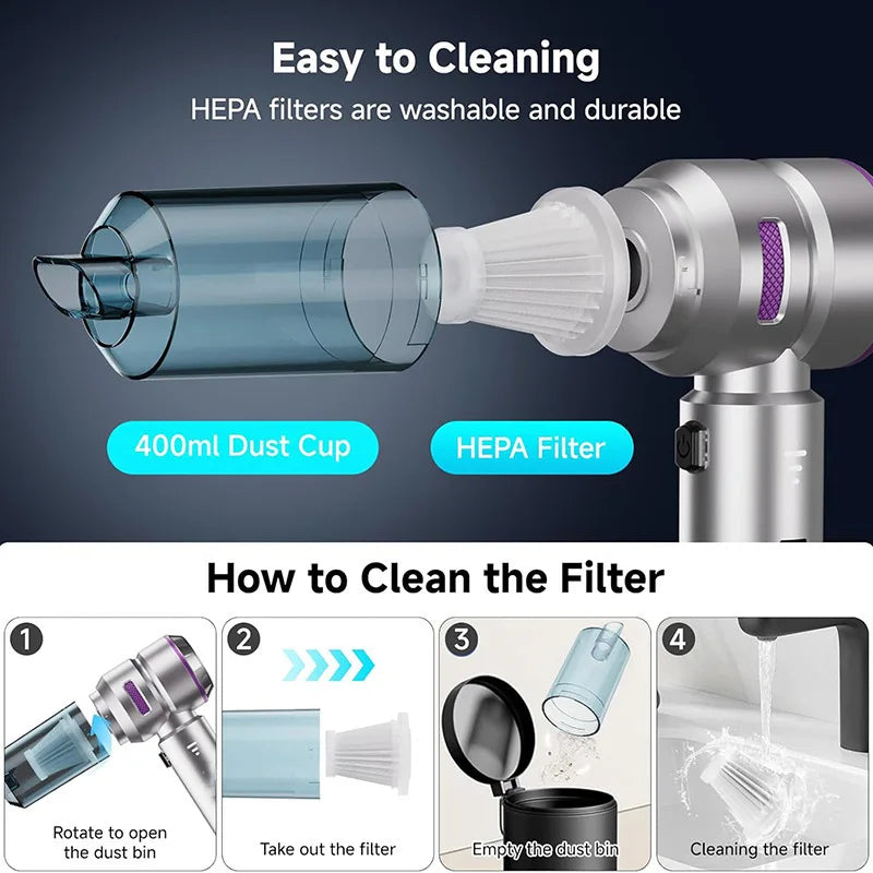 Car Vacuum Cleaner High Power Portable Handheld Wireless Brushless Motor Cleaning Machine Powerful Air Duster for Home Appliance