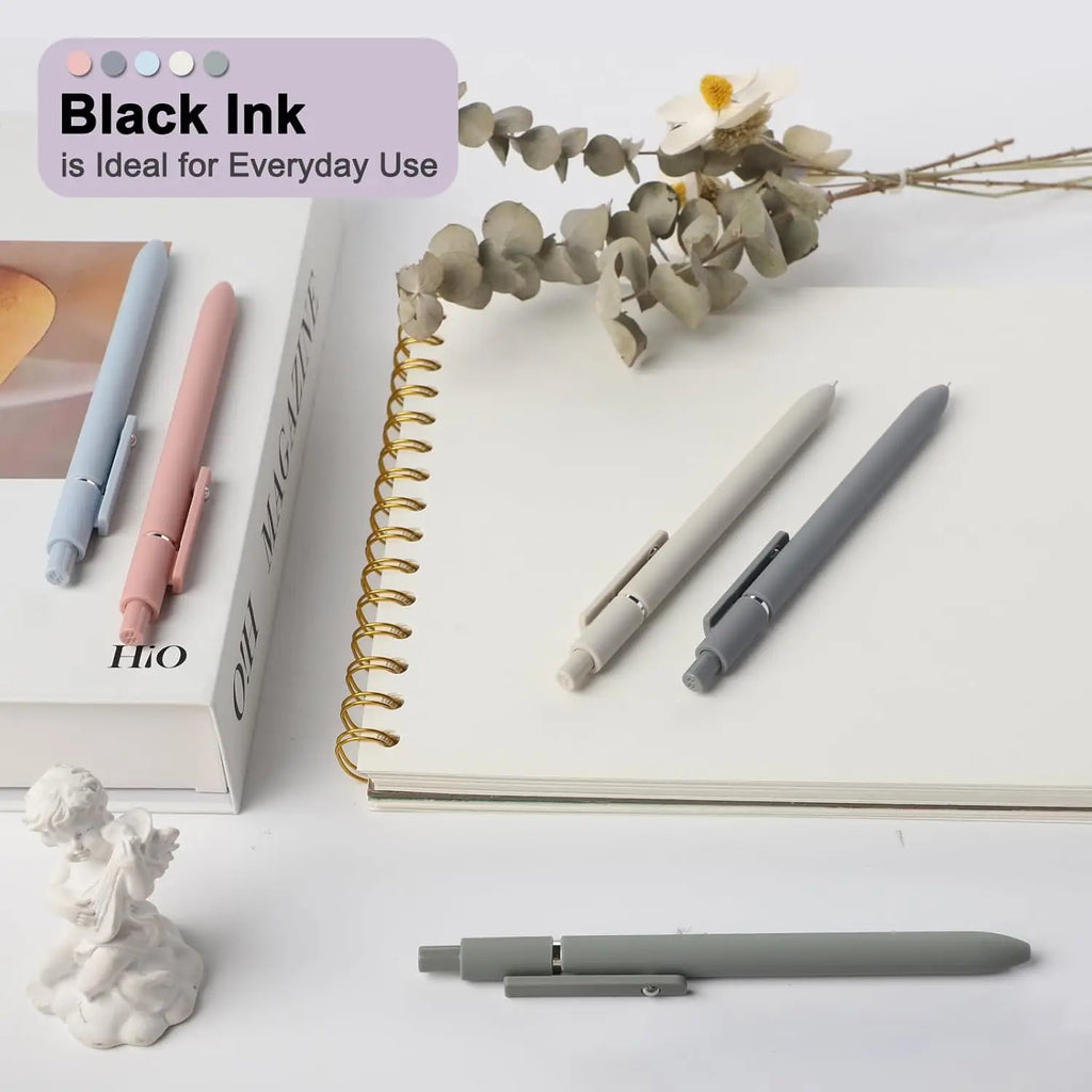 5-Pack Quick-Dry Gel Pens, Fine Point Retractable Rolling Ball Black Ink, Smooth Writing for School Office Home