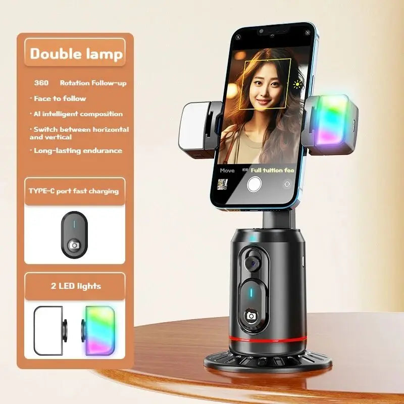 BSLIUFANG 2025 360° Rotation Gimbal Stabilizer Selfie Stick Face Tracking Gimbal With Bluetooth Remote Shutter and Light Holder