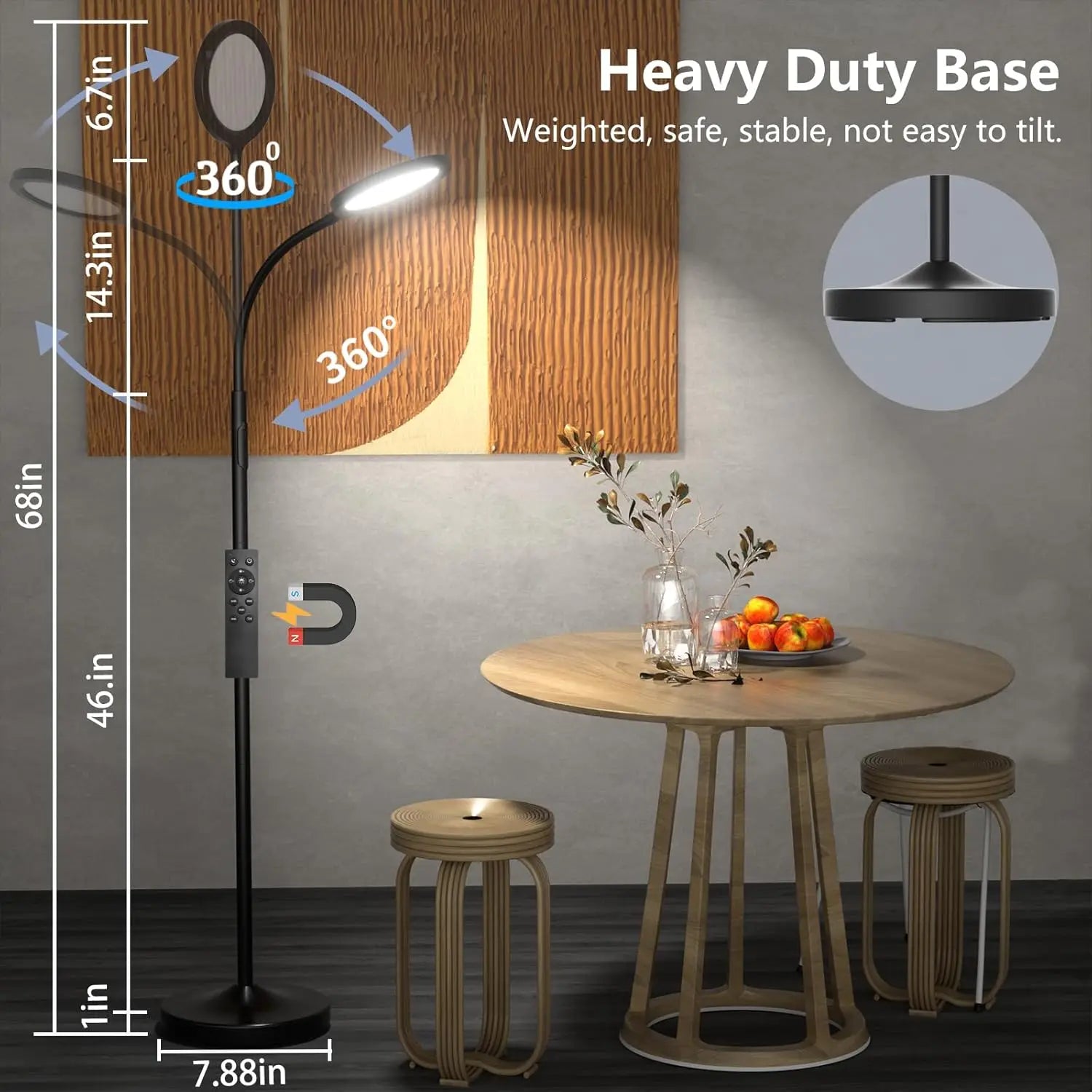 Dimmable LED Floor Lamp with Remote, Adjustable Gooseneck for Living Room Bedroom Office, Black