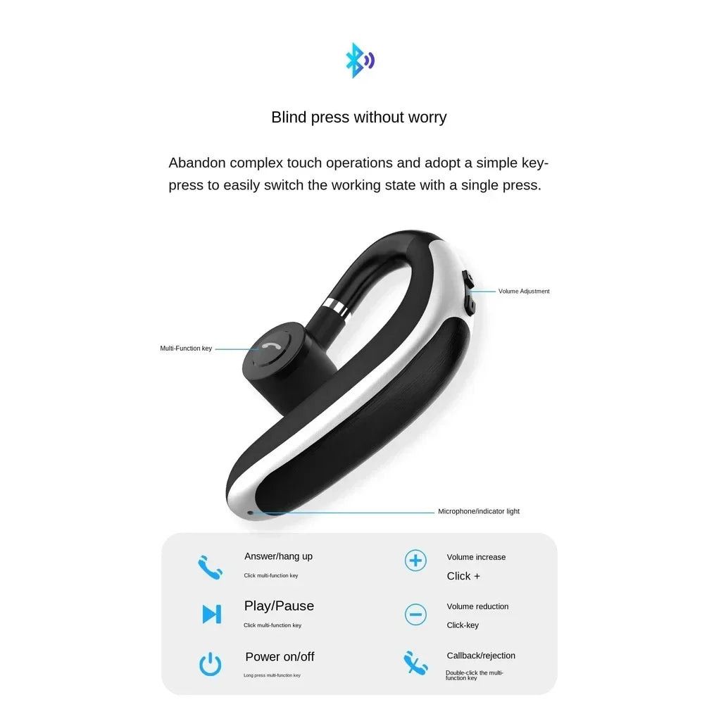K20 Wireless Bluetooth Headset Single Ear Left and Right Ear Wear Ear-Mounted for iPhone Samsung Xiaomi Phones In-ear Earphones